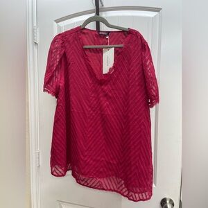 NWT BloomChic Red Textured Blouse Short Sleeve Size 14-16 1X